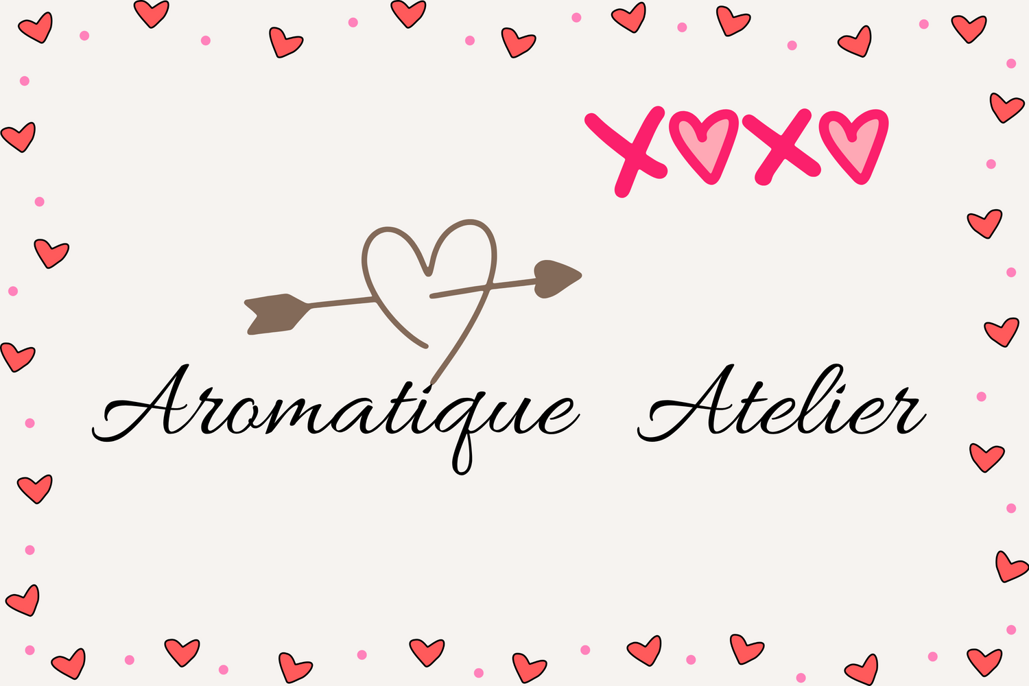 Aromatique Atelier Valentine's Day gift card with heart and arrow design.